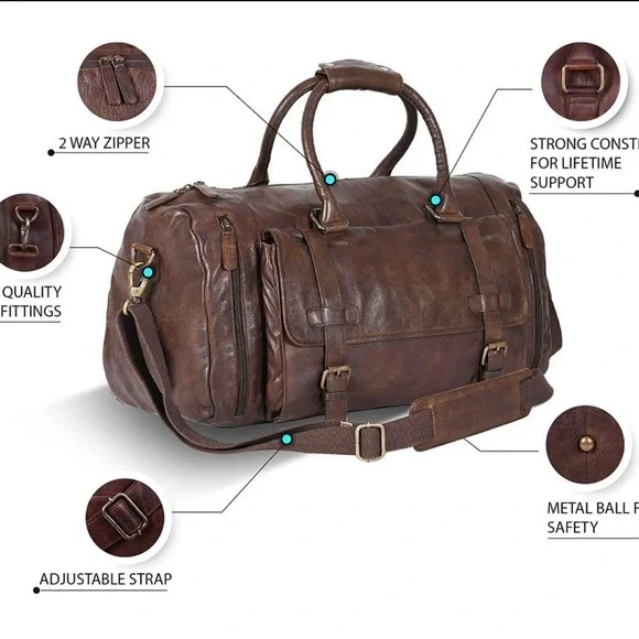 Leather Weekender Travel Duffel Bag - Picture 7 of 7